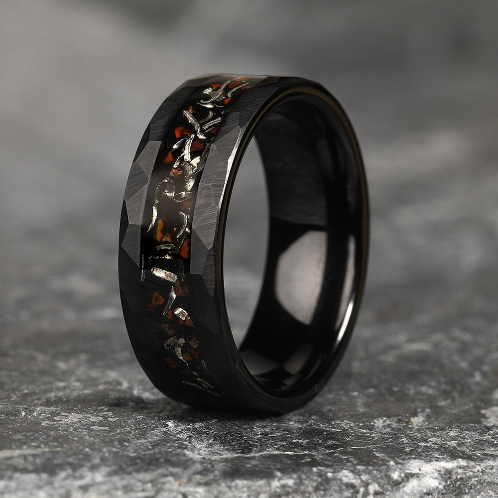 Dinosaur Fossil & Meteorite Men's Wedding Ring in Titanium
