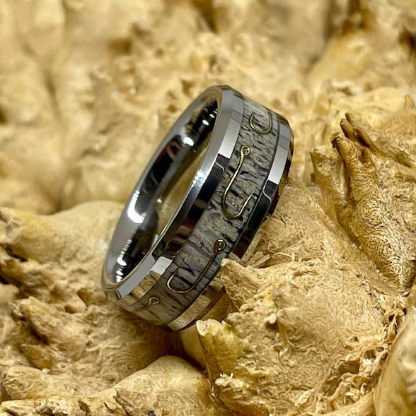 Sturgeon Ring, Sturgeon Jewelry, Fishing Ring, Fish Hook Ring, Black  Tungsten Ring, Black Wedding Band, Hunting Ring, Fish Hooks Wedding Band